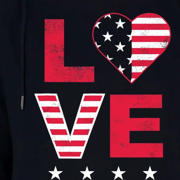 American Flag Heart Red White Blue Cute 4th of July Top Womens Funnel Neck Pullover Hood