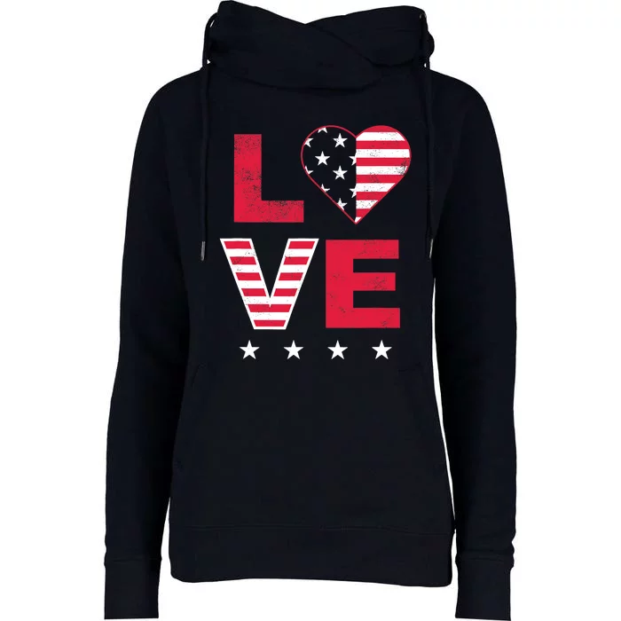 American Flag Heart Red White Blue Cute 4th of July Top Womens Funnel Neck Pullover Hood