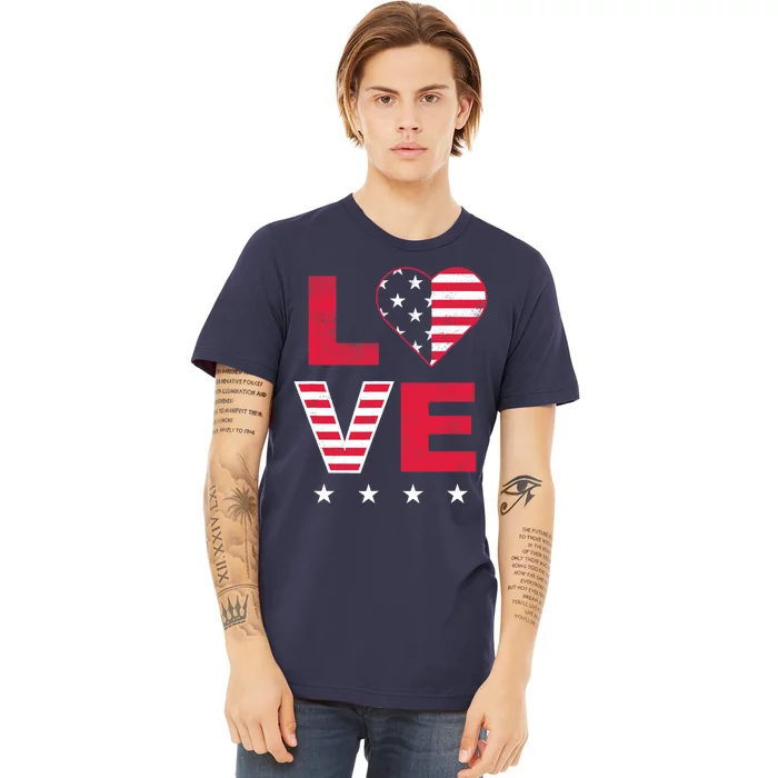 American Flag Heart Red White Blue Cute 4th of July Top Premium T-Shirt