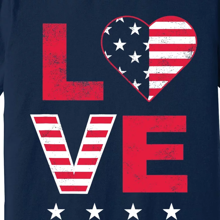 American Flag Heart Red White Blue Cute 4th of July Top Premium T-Shirt