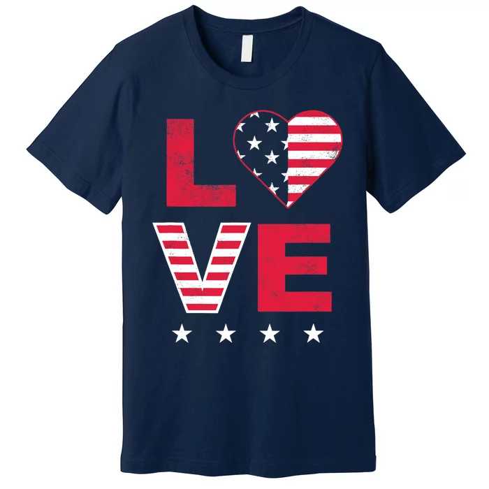 American Flag Heart Red White Blue Cute 4th of July Top Premium T-Shirt