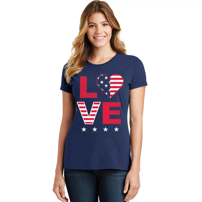 American Flag Heart Red White Blue Cute 4th of July Top Women's T-Shirt