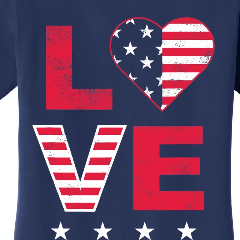 American Flag Heart Red White Blue Cute 4th of July Top Women's T-Shirt