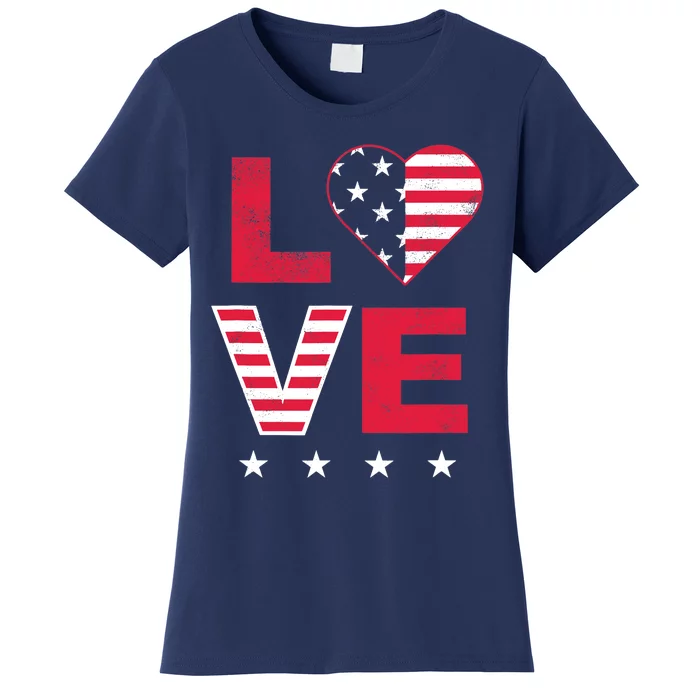 American Flag Heart Red White Blue Cute 4th of July Top Women's T-Shirt