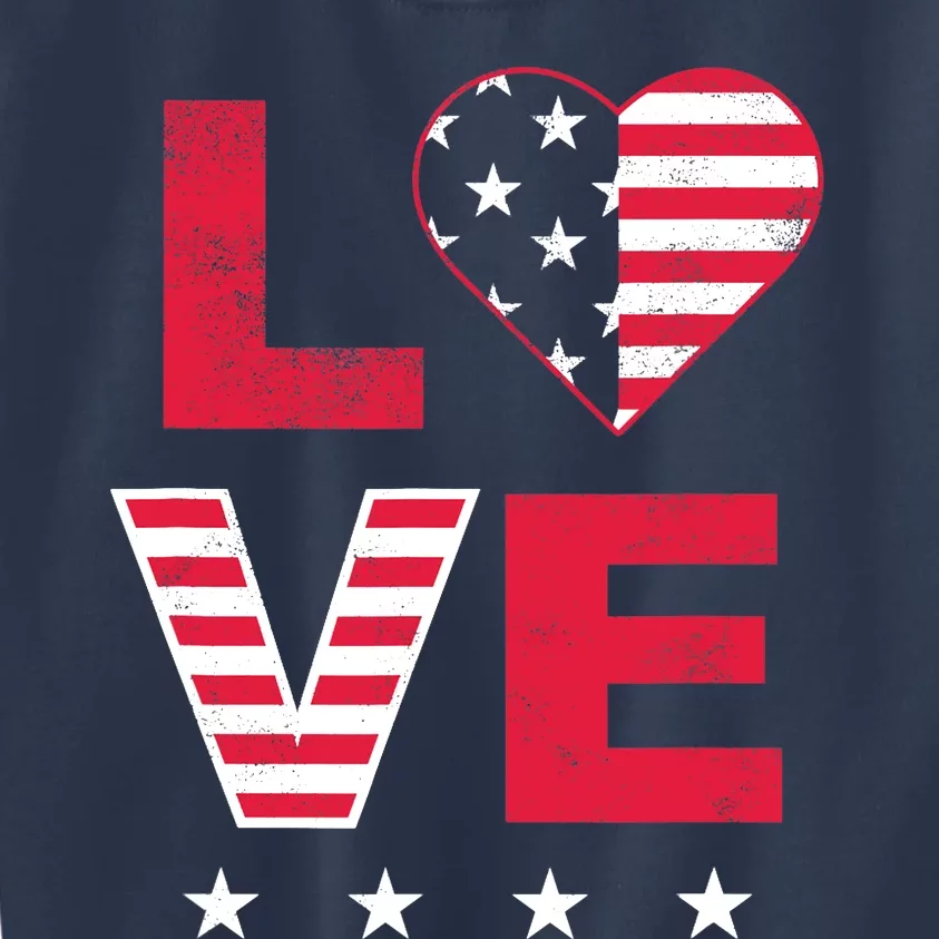 American Flag Heart Red White Blue Cute 4th of July Top Kids Sweatshirt