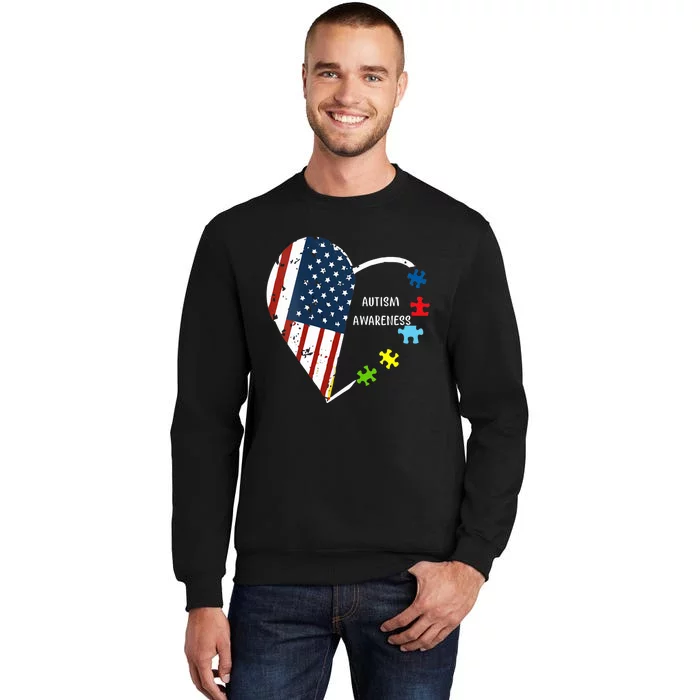 American Flag Heart Autism Awareness Sweatshirt