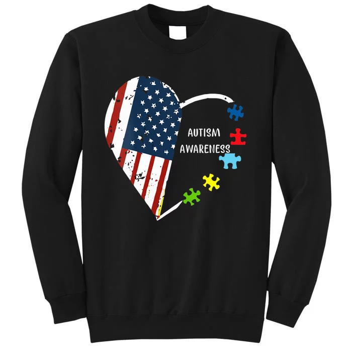 American Flag Heart Autism Awareness Sweatshirt