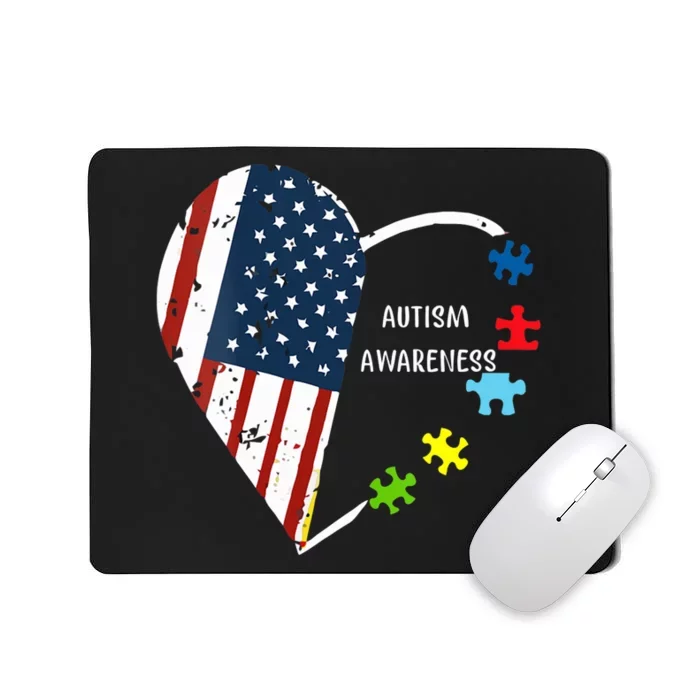 American Flag Heart Autism Awareness Mousepad