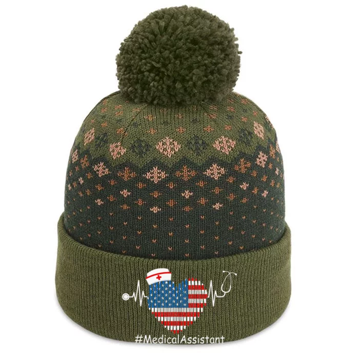 American Flag Heartbeat Medical Assistant Patriotic 4th July The Baniff Cuffed Pom Beanie