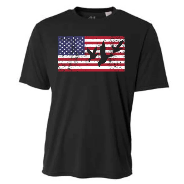 American Flag Hunting Geese Duck Gift 4th Of July Cool Gift Cooling Performance Crew T-Shirt