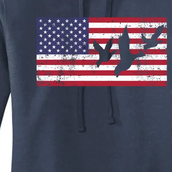 American Flag Hunting Geese Duck Gift 4th Of July Cool Gift Women's Pullover Hoodie