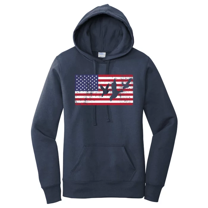 American Flag Hunting Geese Duck Gift 4th Of July Cool Gift Women's Pullover Hoodie