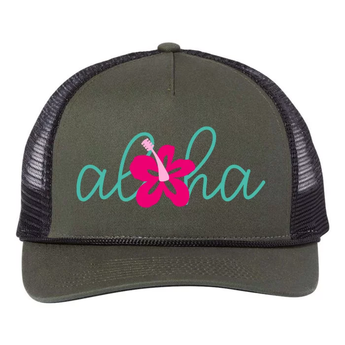 Aloha Floral Hawaii Tropical Retro Rope Trucker Hat Cap