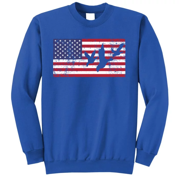 American Flag Hunting Geese Duck Meaningful Gift 4th Of July Gift Tall Sweatshirt