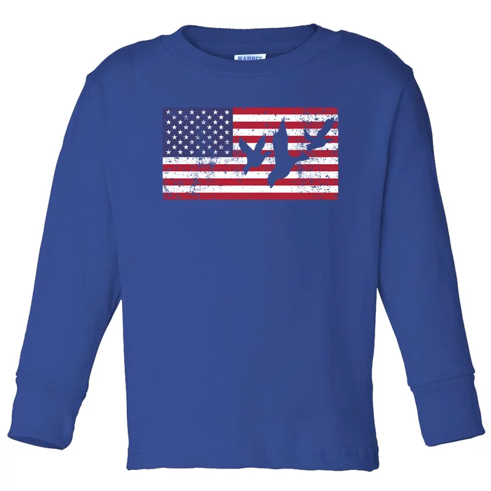 American Flag Hunting Geese Duck Meaningful Gift 4th Of July Gift Toddler Long Sleeve Shirt