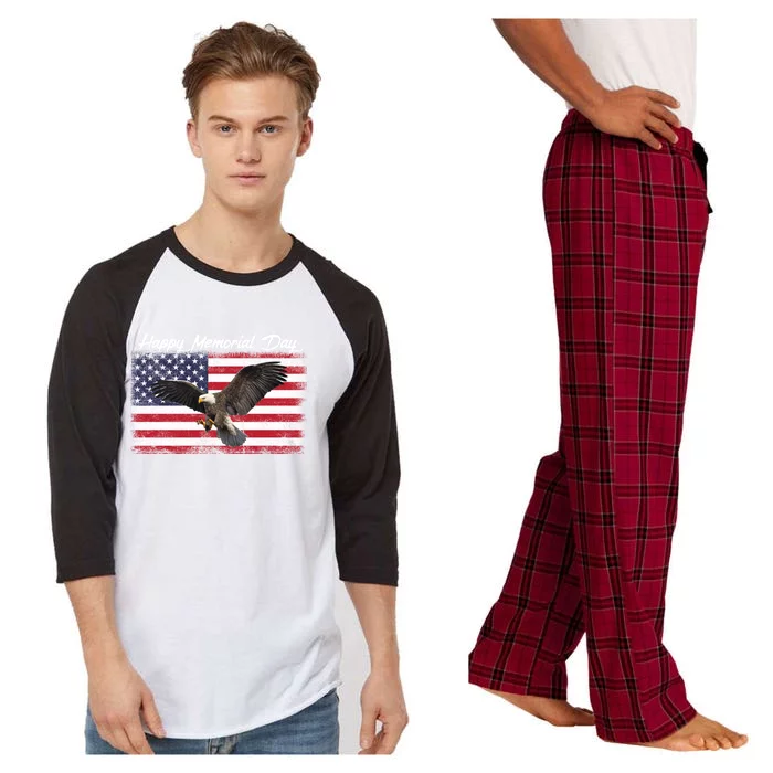 American Flags Happy Memorial Day Gift Raglan Sleeve Pajama Set