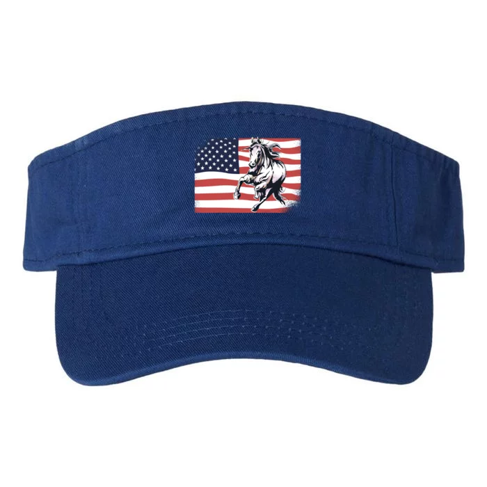 American Flag Horse 4th Of July Patrioticic Meaningful Gift Valucap Bio-Washed Visor