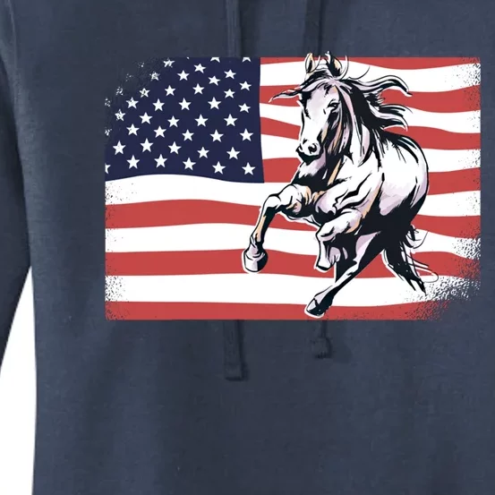 American Flag Horse 4th Of July Patrioticic Meaningful Gift Women's Pullover Hoodie