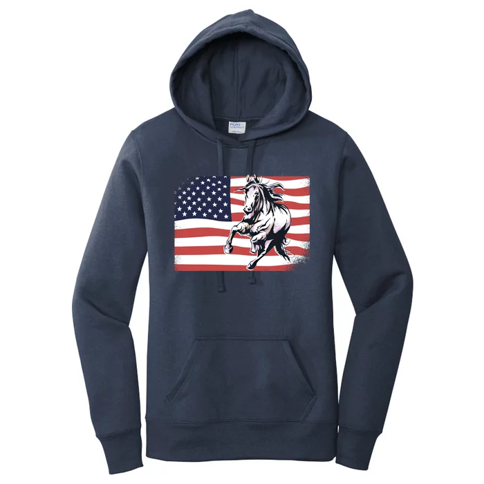 American Flag Horse 4th Of July Patrioticic Meaningful Gift Women's Pullover Hoodie