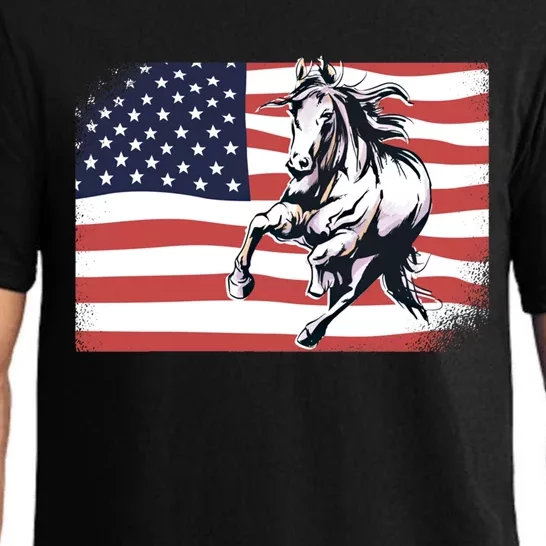 American Flag Horse 4th Of July Patrioticic Gift Pajama Set