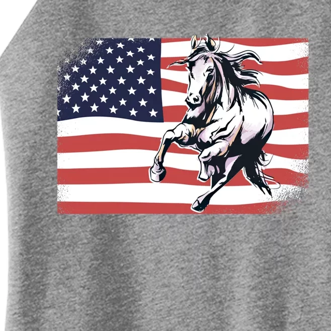 American Flag Horse 4th Of July Patrioticic Gift Women’s Perfect Tri Rocker Tank