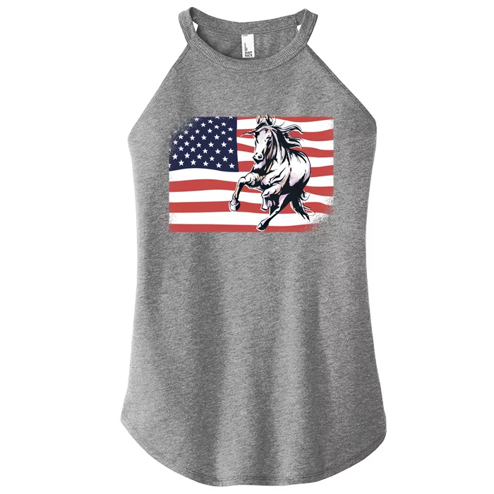 American Flag Horse 4th Of July Patrioticic Gift Women’s Perfect Tri Rocker Tank