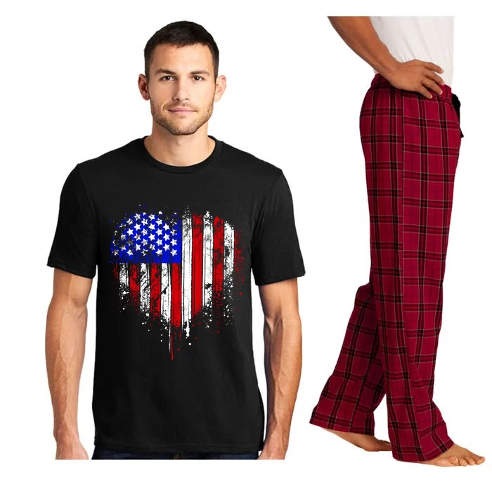 American Flag Heart 4th Of July Usa Flag Mom Mama Gift Pajama Set