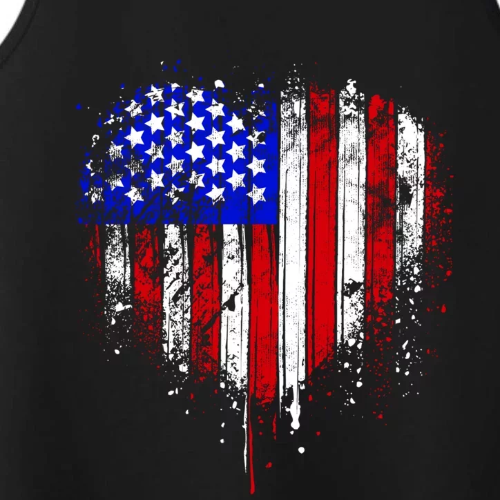 American Flag Heart 4th Of July Usa Flag Mom Mama Gift Performance Tank