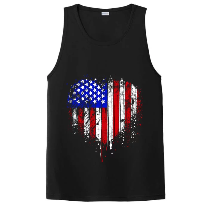 American Flag Heart 4th Of July Usa Flag Mom Mama Gift Performance Tank