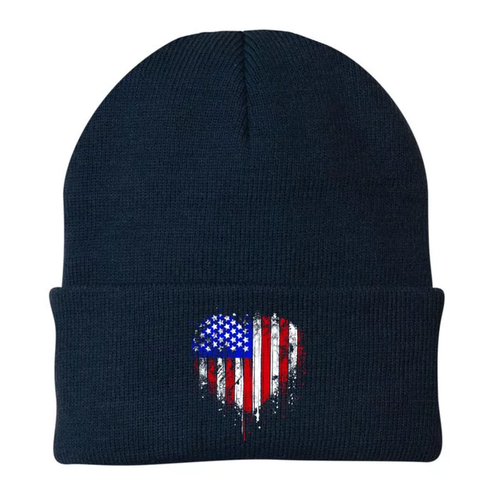 American Flag Heart 4th Of July Usa Flag Mom Mama Gift Knit Cap Winter Beanie