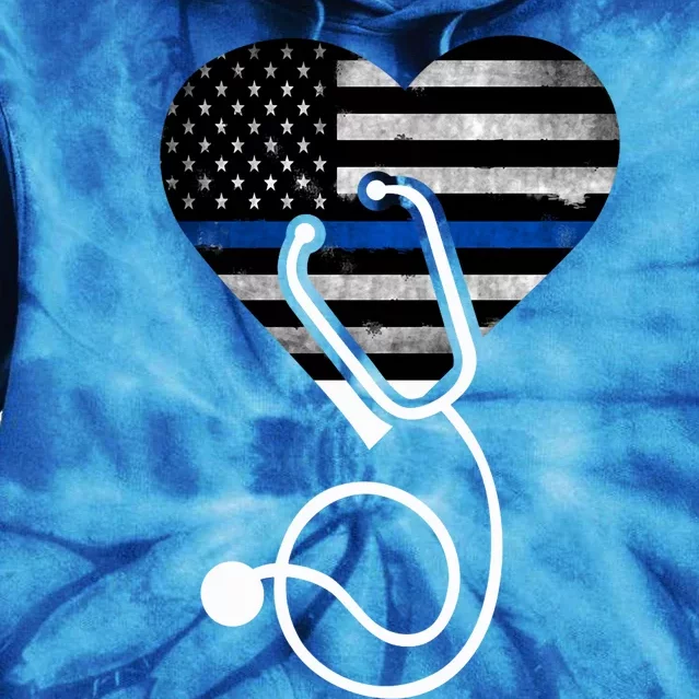 American Flag Heart With Police Thin Blue Line Nurse Rn Lvn Tie Dye Hoodie