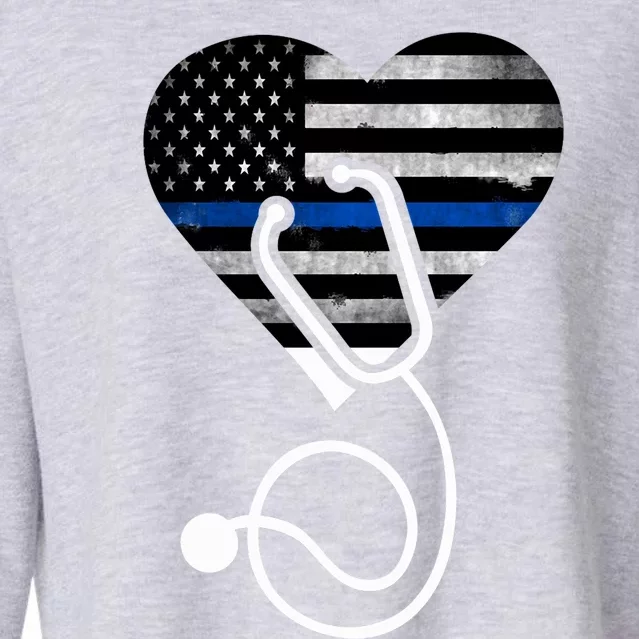 American Flag Heart With Police Thin Blue Line Nurse Rn Lvn Cropped Pullover Crew