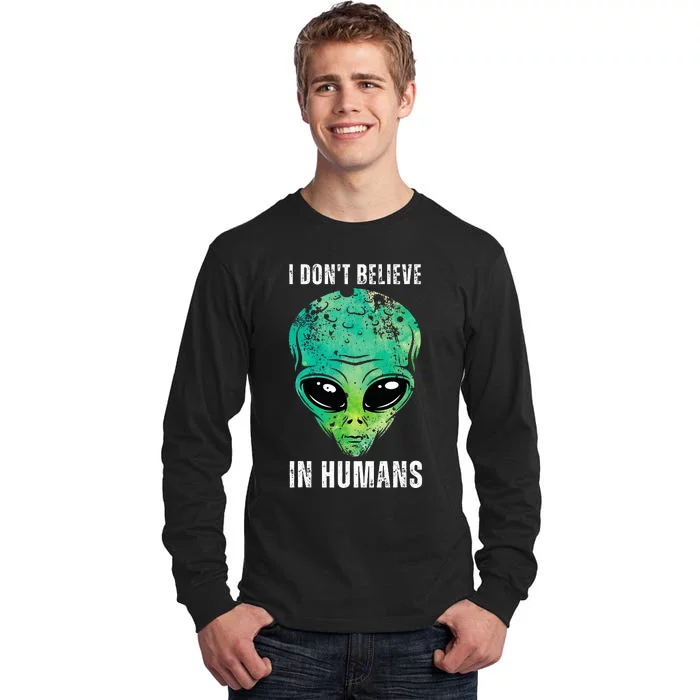 Alien Face Halloween Costume Green Turquoise Tall Long Sleeve T-Shirt