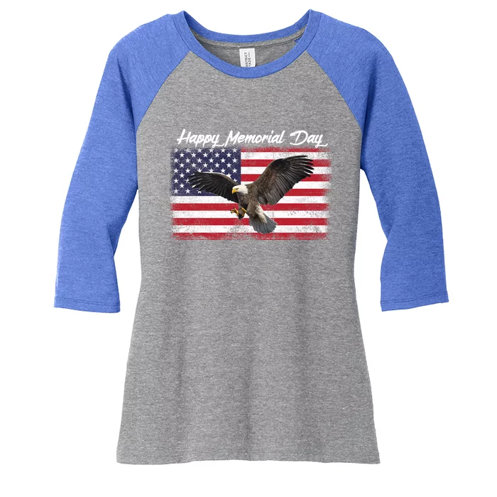 American Flags Happy Memorial Day Meaningful Gift Women's Tri-Blend 3/4-Sleeve Raglan Shirt