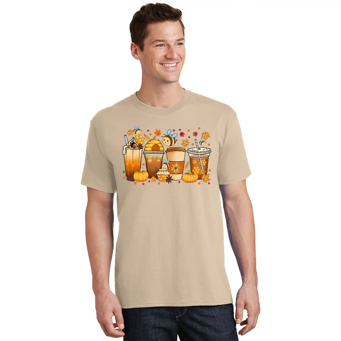 Autumn Fall Horror Latte Fall Coffee Cups Ghost Halloween T-Shirt