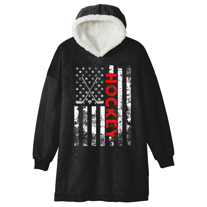 American Flag Hockey USA Patriotic Gift Hooded Wearable Blanket