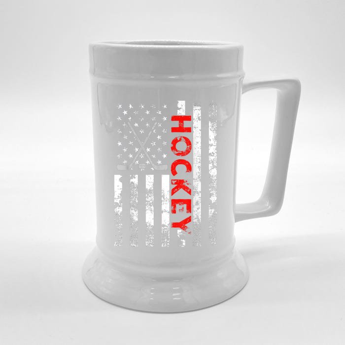 American Flag Hockey USA Patriotic Gift Front & Back Beer Stein