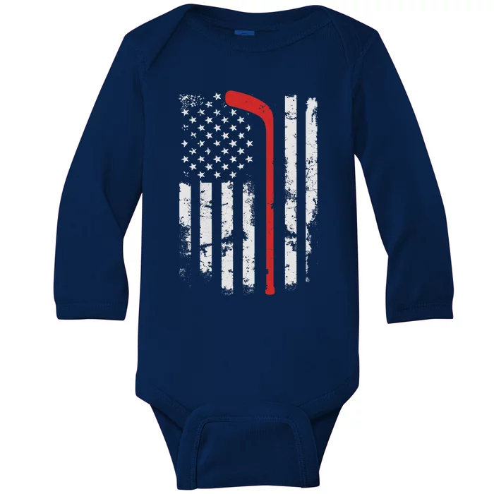 American Flag Hockey USA Patriotic Hockey Player Boy Baby Long Sleeve Bodysuit