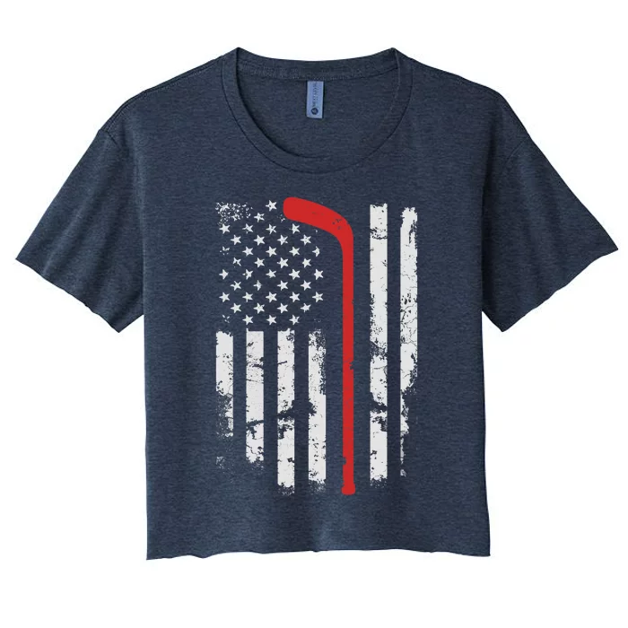 American Flag Hockey USA Patriotic Hockey Player Boy Women's Crop Top Tee