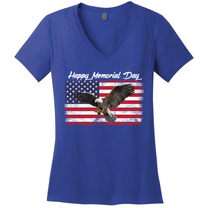 American Flags Happy Memorial Day Gift Women's V-Neck T-Shirt