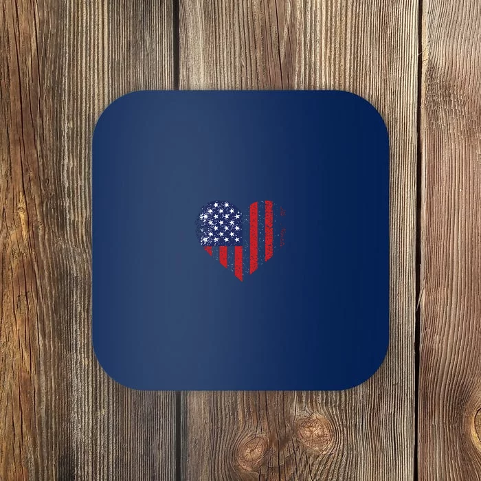 American Flag Heart 4th Of July Coaster