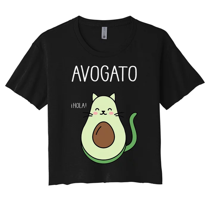 Avogato Funny Hola Retro Cat Avocado Cinco De Mayo Women's Crop Top Tee