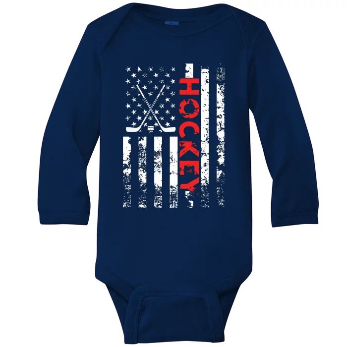 American Flag Hockey Apparel Hockey Baby Long Sleeve Bodysuit