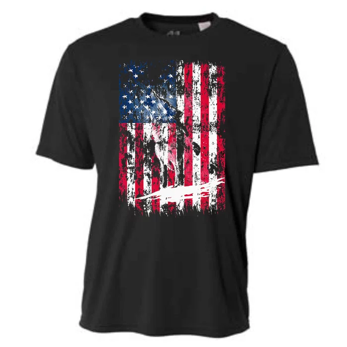 American Flag Howling Wolf Distressed Vintage Flag Cooling Performance Crew T-Shirt