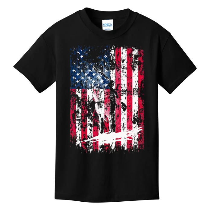 American Flag Howling Wolf Distressed Vintage Flag Kids T-Shirt