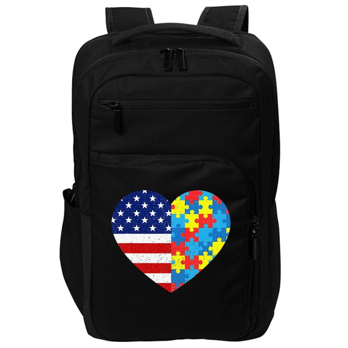 American Flag Heart Autism Awareness Puzzle Gift Impact Tech Backpack