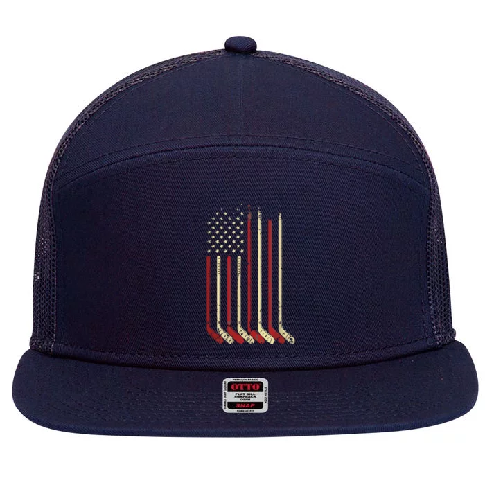 American Flag Hockey USA Patriotic Gift 7 Panel Mesh Trucker Snapback Hat