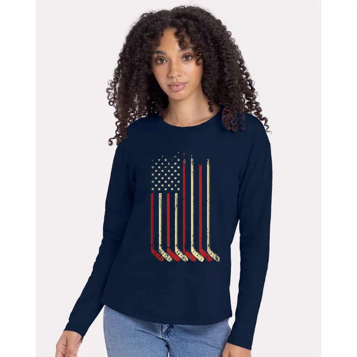 American Flag Hockey USA Patriotic Gift Womens Cotton Relaxed Long Sleeve T-Shirt