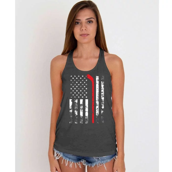 American Flag Hockey USA Patriotic Gift Women's Knotted Racerback Tank