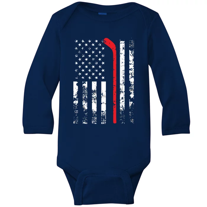 American Flag Hockey USA Patriotic Gift Baby Long Sleeve Bodysuit